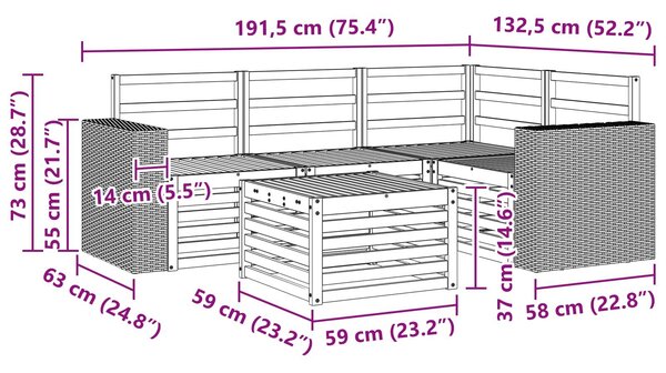 VidaXL Kültéri kanapé szett 5 pcs Természetes 59 x 59 x 37 cm