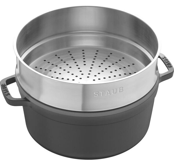 Staub La Cocotte Öntöttvas kerek Főzőedény Párolóval Ø 24cm 3,8L - Fekete