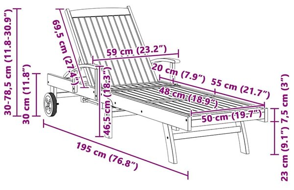 VidaXL Napozóágy párnával Barna 195 x 59 x 78,5 cm Tömör Teakfa