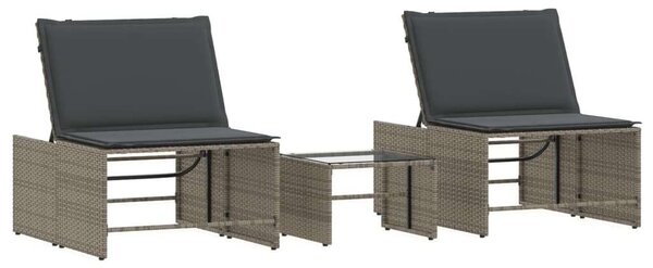 VidaXL - Polyrattan Napozóágy Szett - 2 db - Szürke