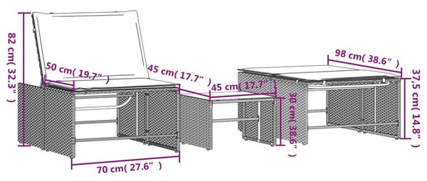 VidaXL - Polyrattan Napozóágy Szett - 2 db - Szürke