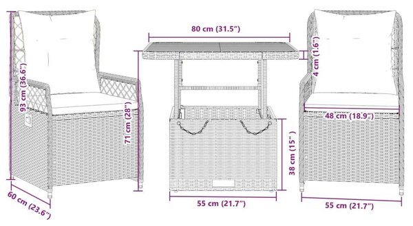VidaXL Kertbútor Szett - Polyrattan Étkezőgarnitúra - 3 részes