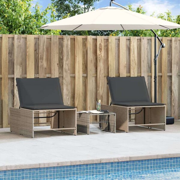 VidaXL - Polyrattan Napozóágy Szett - 2 db - Szürke
