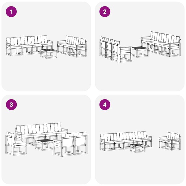VidaXL Kültéri kanapé szett párnával 8 pcs Fehér és Fekete