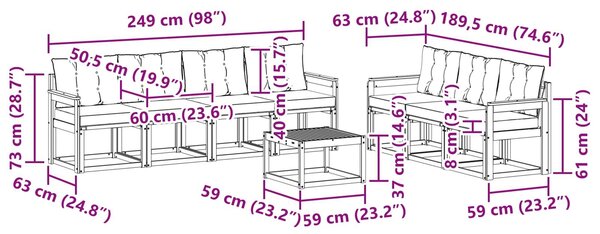 VidaXL Kültéri kanapé szett párnával 8 pcs Fehér és Fekete
