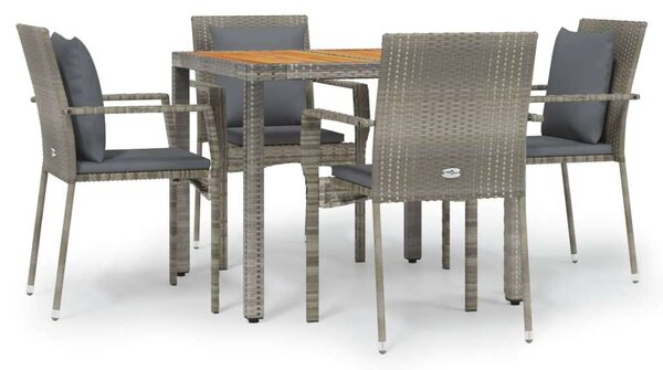 Polyrattan Kerti Étkezőgarnitúra - 5 részes - Szürke