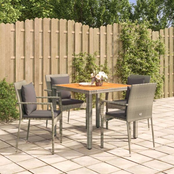 Polyrattan Kerti Étkezőgarnitúra - 5 részes - Szürke