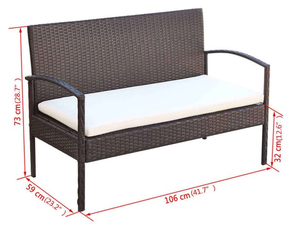 Polyrattan Kerti Bútorszett - 4 részes - Barna