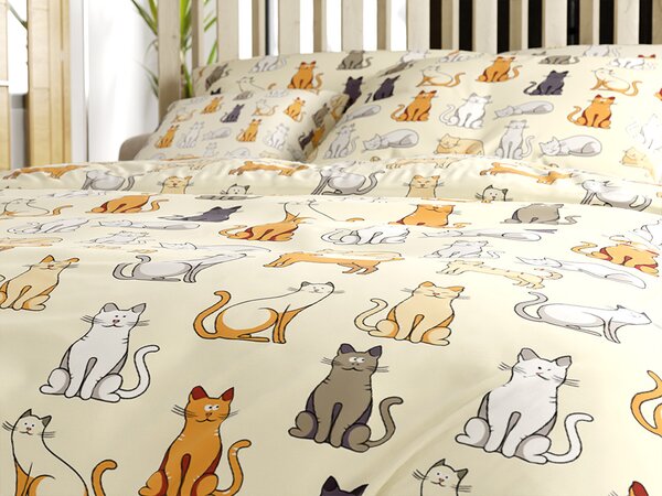 Poliészterpamut ágyneműhuzat COLORED CATS POLY krémszínű Ágyneműhuzat mérete: 70 x 90 cm | 140 x 200 cm