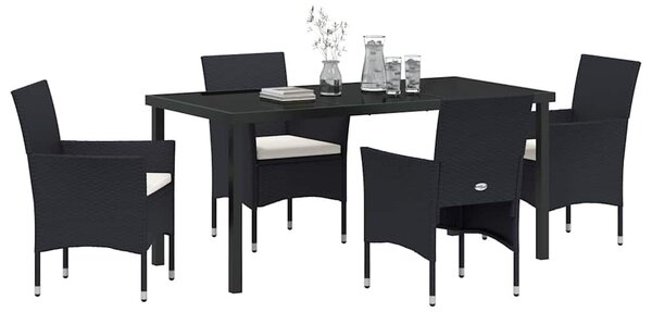 VidaXL Kert étkező szett párnával 5 pcs Fekete Poli rattan