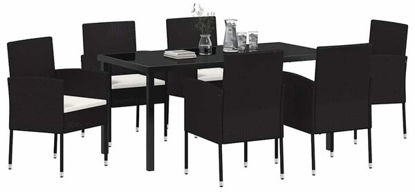 VidaXL Kert étkező szett párnával 7 pcs Fekete Poli rattan
