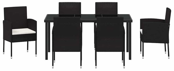 VidaXL Kert étkező szett párnával 7 pcs Fekete Poli rattan