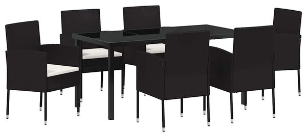 VidaXL Kert étkező szett párnával 7 pcs Fekete Poli rattan