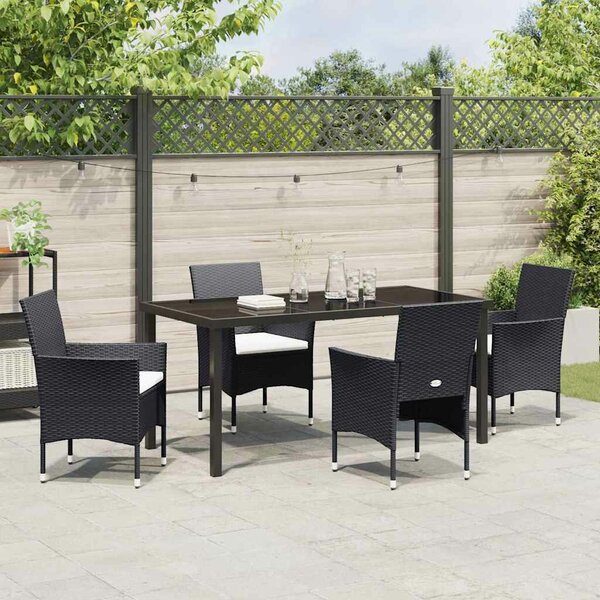 VidaXL Kert étkező szett párnával 5 pcs Fekete Poli rattan
