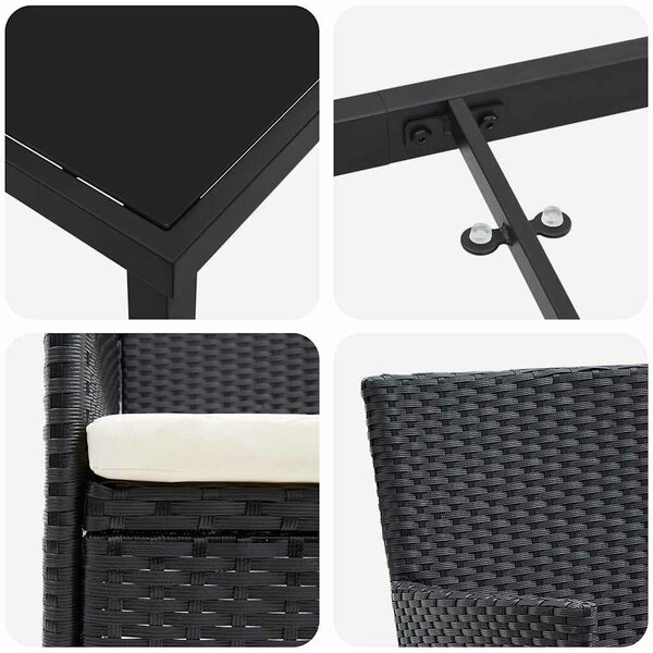 VidaXL Kert étkező szett párnával 5 pcs Fekete Poli rattan