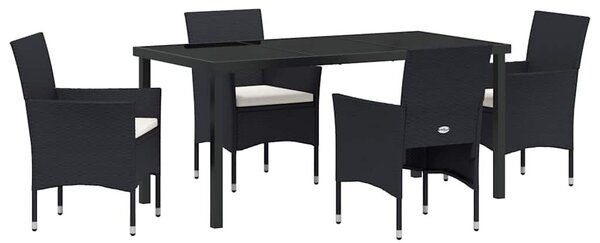 VidaXL Kert étkező szett párnával 5 pcs Fekete Poli rattan