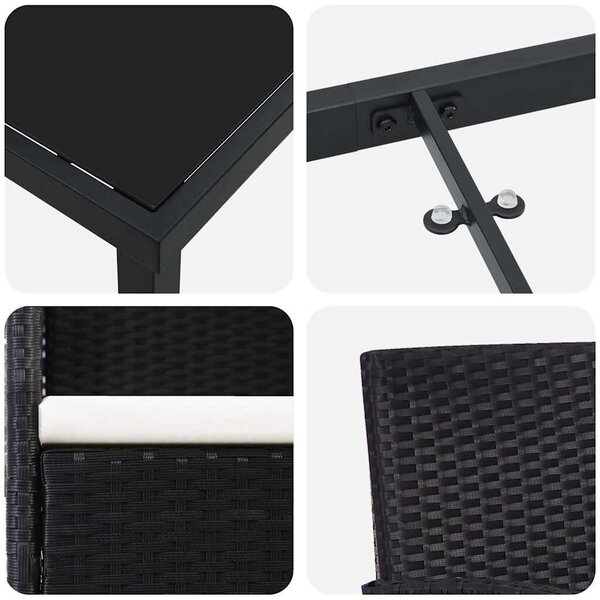 VidaXL Kert étkező szett párnával 7 pcs Fekete Poli rattan