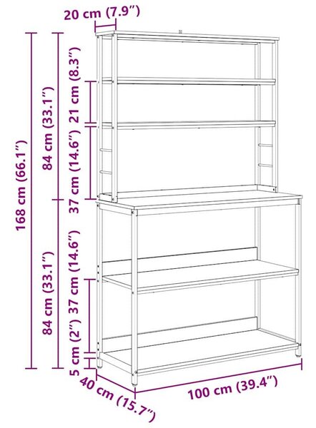 VidaXL Konyhai polc Szürke Sonoma 100 x 40 x 168 cm Faanyag