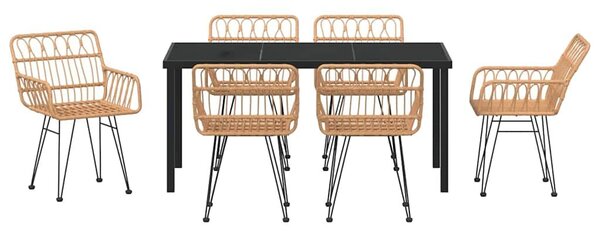 VidaXL Kert étkező szett 7 pcs Barna Poli rattan