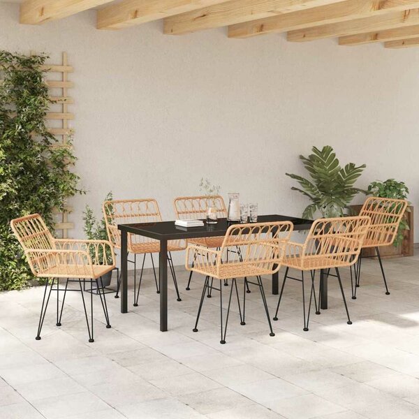 VidaXL Kert étkező szett 7 pcs Barna Poli rattan