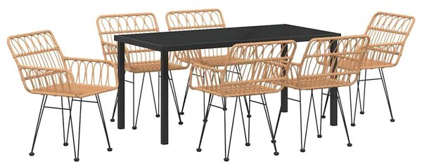 VidaXL Kert étkező szett 7 pcs Barna Poli rattan