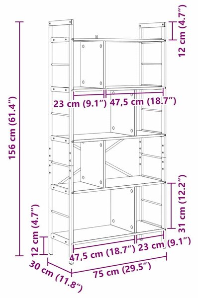 VidaXL Könyvespolc Öreg fa 75 x 30 x 156 cm Faanyag