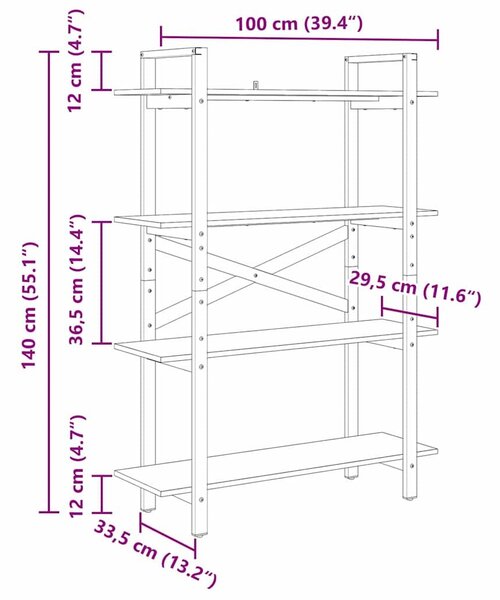 VidaXL Könyvespolc Fekete tölgy 100 x 33,5 x 140 cm Faanyag