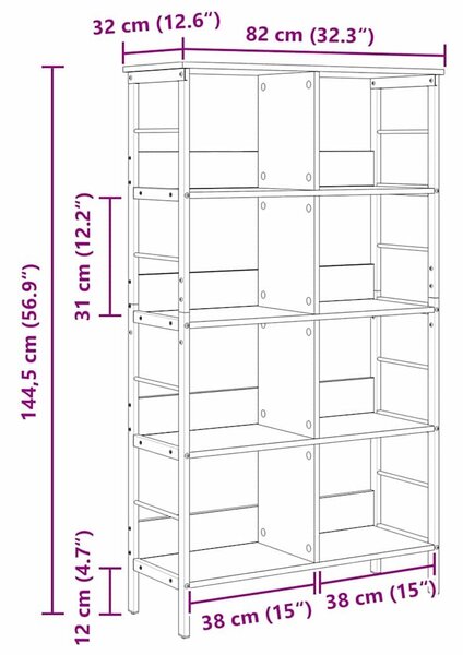 VidaXL Könyvespolc Füstölt tölgy 82 x 32 x 144,5 cm Faanyag