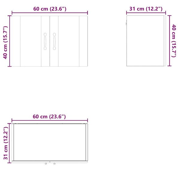 VidaXL Fali Szekrény PORTO 2 pcs Beton Szürke 60 x 31 x 40 cm Faanyag