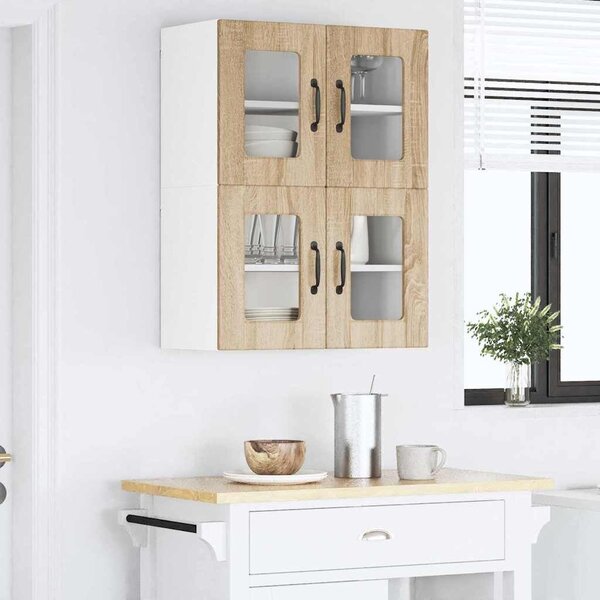 VidaXL Fali üveges szekrény PORTO 2 pcs Sonoma tölgy 60 x 31 x 40 cm