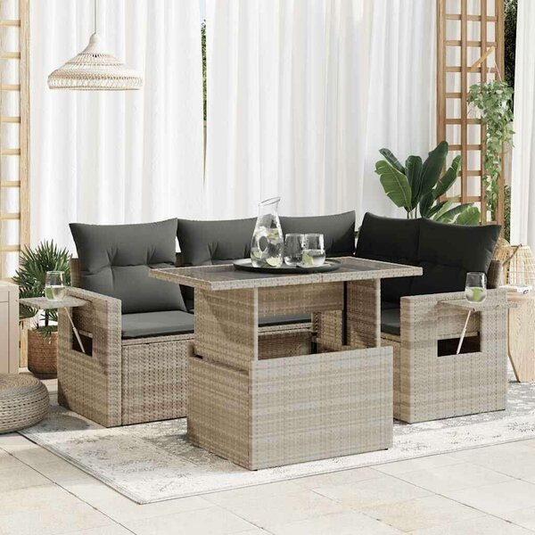 VidaXL Polyrattan Kerti Ülőgarnitúra - 5 részes - Világosszürke