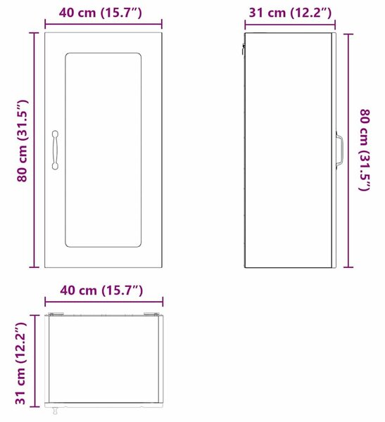 VidaXL Fali üveges szekrény PORTO Magas Fényű Fehér 40 x 31 x 80 cm