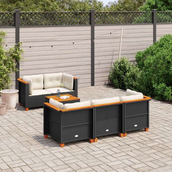 VidaXL Kerti Ülőgarnitúra - 6 részes - Fekete Polyrattan