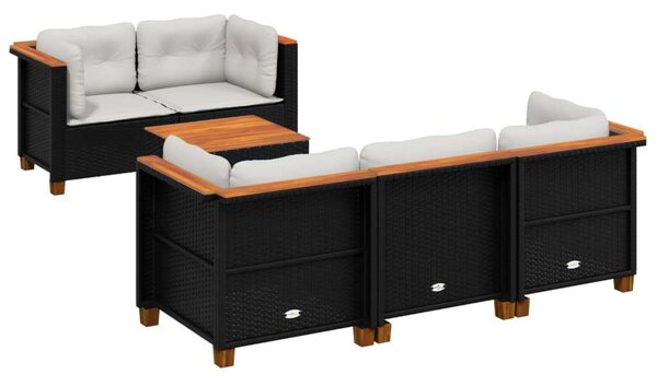 VidaXL Kerti Ülőgarnitúra - 6 részes - Fekete Polyrattan