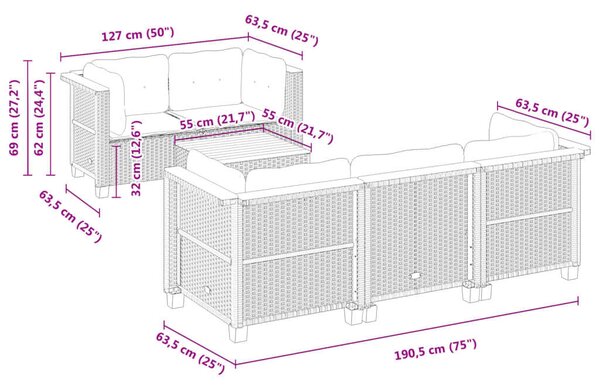 VidaXL Kerti Ülőgarnitúra - 6 részes - Fekete Polyrattan