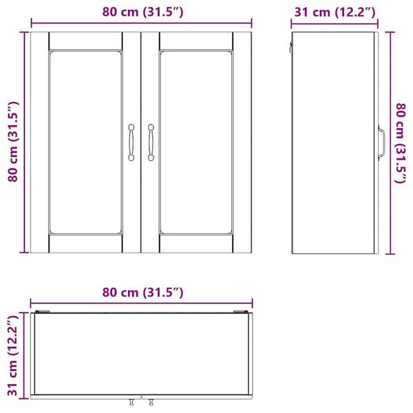 VidaXL Fali üveges szekrény PORTO Magas Fényű Fehér 80 x 31 x 80 cm