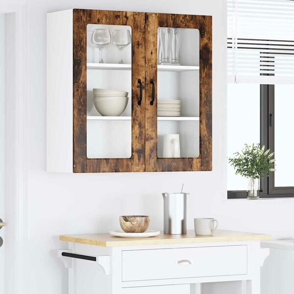 VidaXL Fali üveges szekrény PORTO Füstölt tölgy 80 x 31 x 80 cm