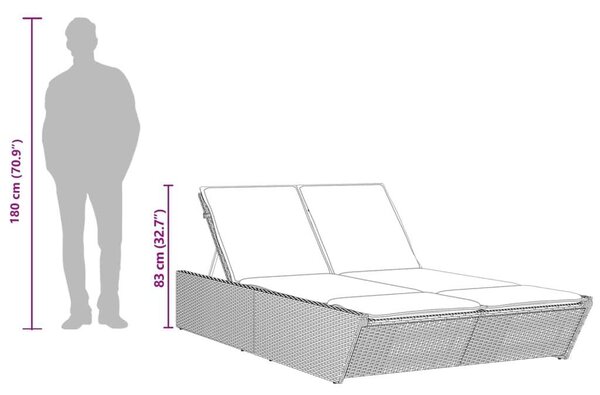 VidaXL Dupla Napozóágy - Polyrattan - 200cm