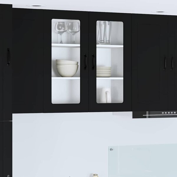 VidaXL Fali üveges szekrény PORTO Fekete 80 x 31 x 80 cm Faanyag