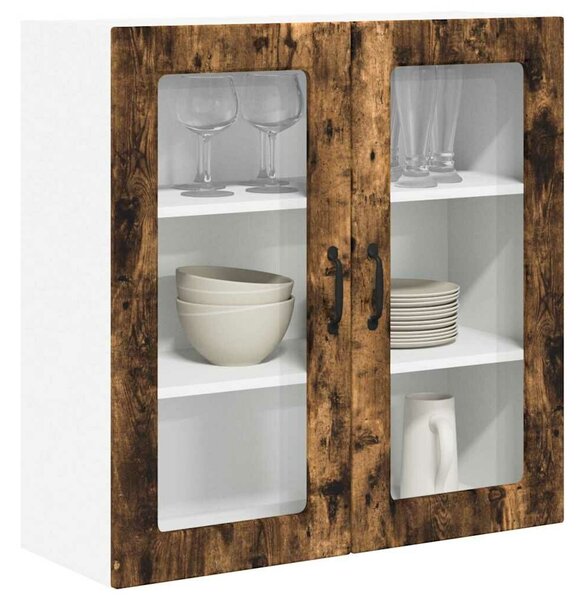 VidaXL Fali üveges szekrény PORTO Füstölt tölgy 80 x 31 x 80 cm
