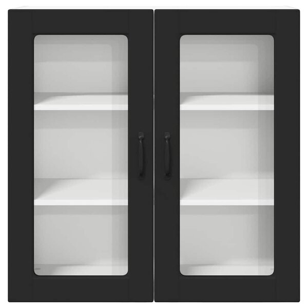VidaXL Fali üveges szekrény PORTO Fekete 80 x 31 x 80 cm Faanyag