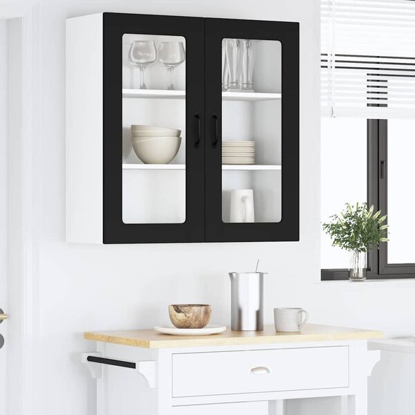 VidaXL Fali üveges szekrény PORTO Fekete 80 x 31 x 80 cm Faanyag