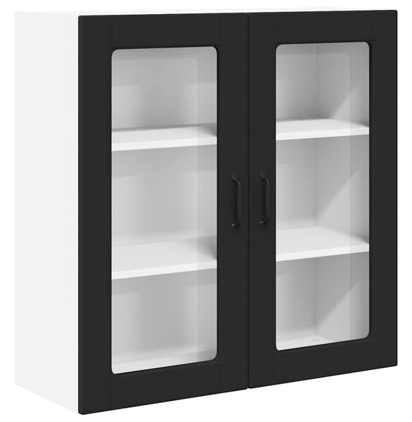 VidaXL Fali üveges szekrény PORTO Fekete 80 x 31 x 80 cm Faanyag
