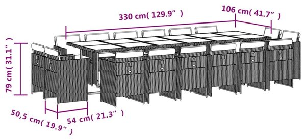 VidaXL 17 részes barna polyrattan kerti étkezőgarnitúra párnákkal