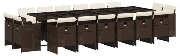 VidaXL 17 részes barna polyrattan kerti étkezőgarnitúra párnákkal