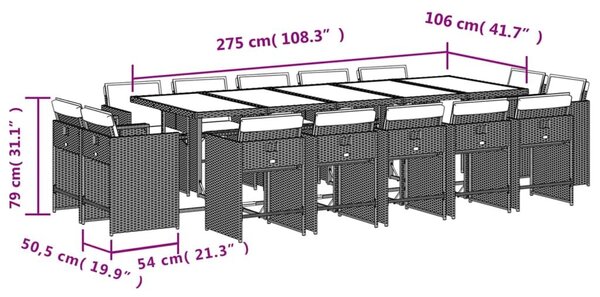 VidaXL 15 részes barna polyrattan kerti ülőgarnitúra párnákkal