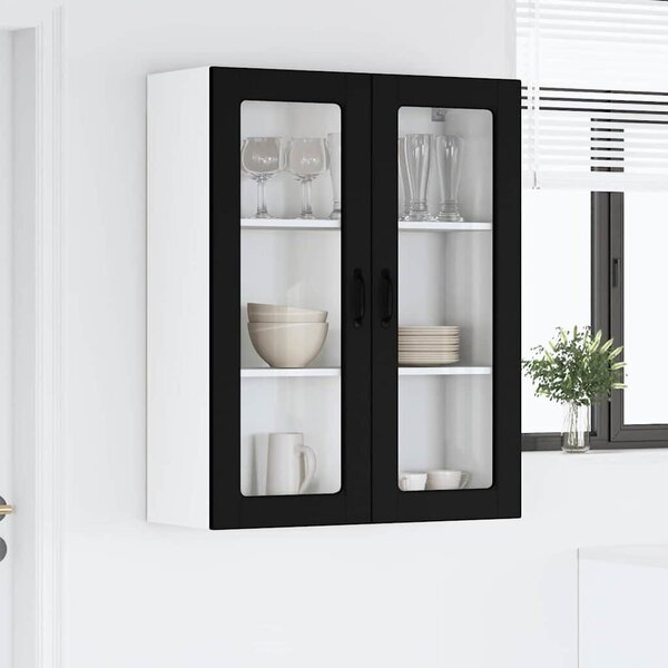 VidaXL Fali üveges szekrény PORTO Fekete 80 x 31 x 100 cm Faanyag