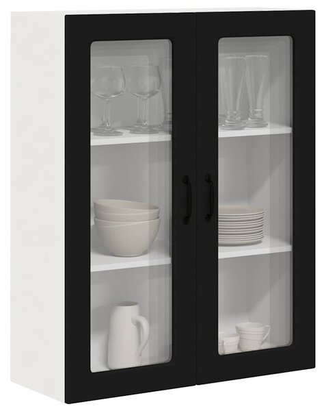 VidaXL Fali üveges szekrény PORTO Fekete 80 x 31 x 100 cm Faanyag