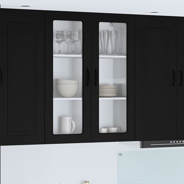 VidaXL Fali üveges szekrény PORTO Fekete 80 x 31 x 100 cm Faanyag