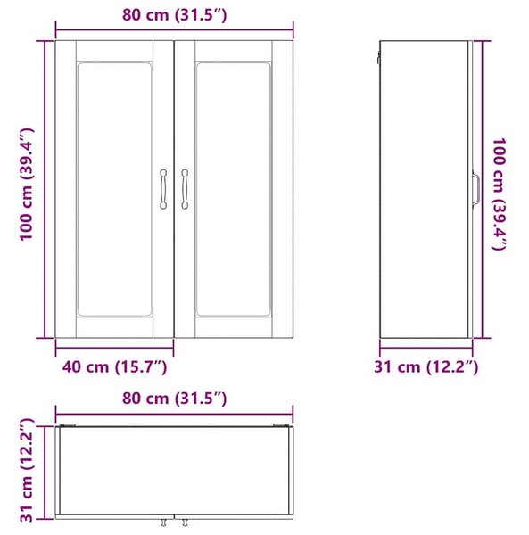 VidaXL Fali üveges szekrény PORTO Fekete 80 x 31 x 100 cm Faanyag
